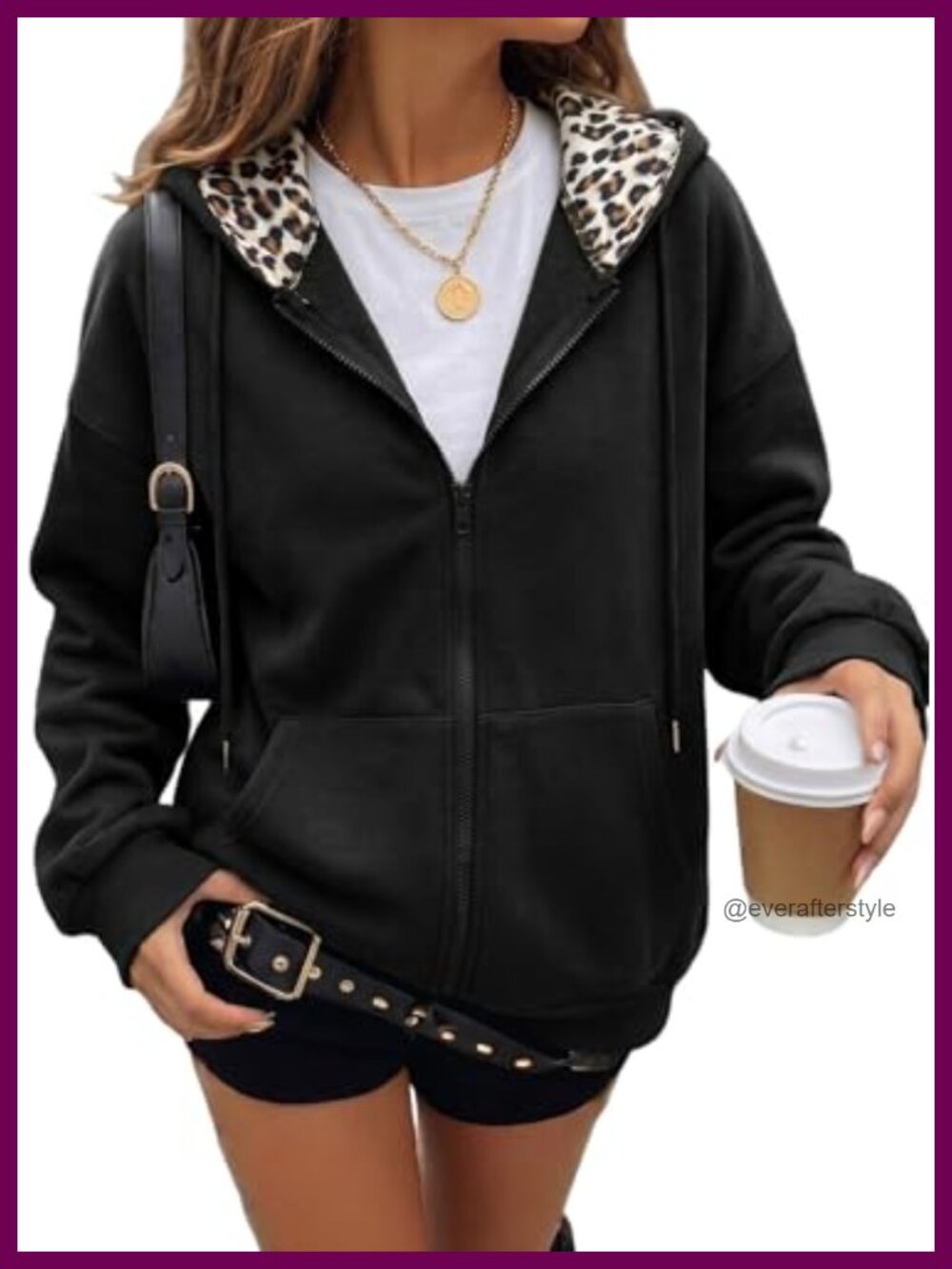 Dokotoo Women's Zip Up Hoodie Long Sleeve Leopard Lined Sweatshirt